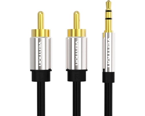Кабель мультимедійний 3.5mm Male to 2RCA Male Audio Cable 1M Black Metal Type VENTION (BCFBF)