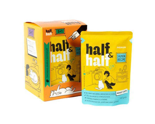 Вологий корм для кішок Half&Half з лососем в желе 5+1 (2700000040485)