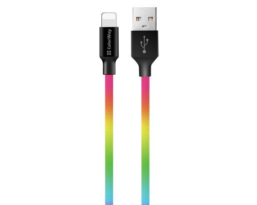 Дата кабель USB 2.0 AM to Lightning 1.0m multicolor ColorWay (CW-CBUL016-MC)