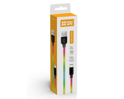 Дата кабель USB 2.0 AM to Lightning 1.0m multicolor ColorWay (CW-CBUL016-MC)