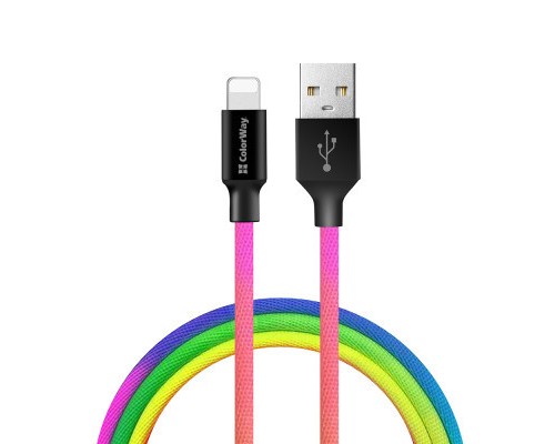 Дата кабель USB 2.0 AM to Lightning 1.0m multicolor ColorWay (CW-CBUL016-MC)