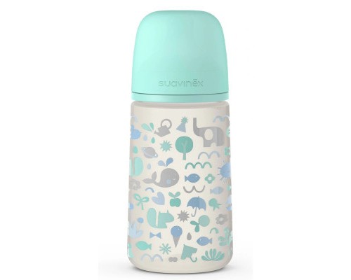 Пляшечка для годування Suavinex Memories Історії малюків 270 мл, соска повільний потік зелен (307117)