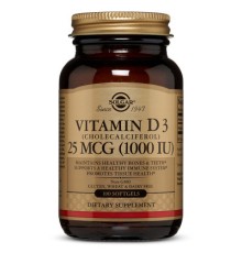 Вітамін Solgar Вітамін D3, Cholecalciferol, 25 мкг, 1,000 МE, 100 гелевих к (SOL03340)