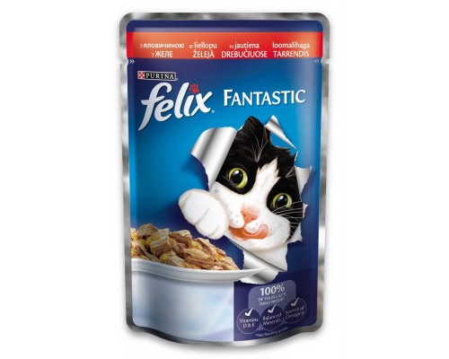 Вологий корм для кішок Purina Felix Fantastic в желе з яловичиною 100 г (7613035072626)