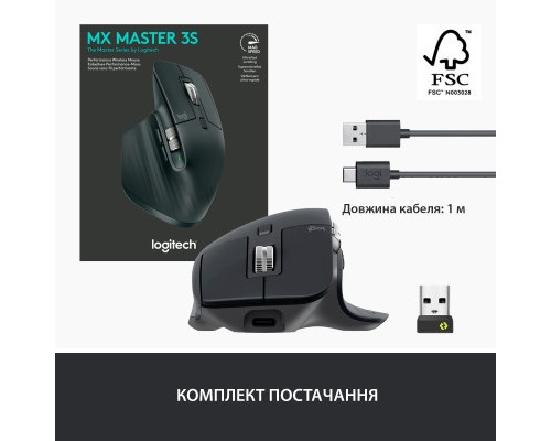 Мишка Logitech MX Master 3S Performance Wireless Mouse Bluetooth Graphite (910-006559)