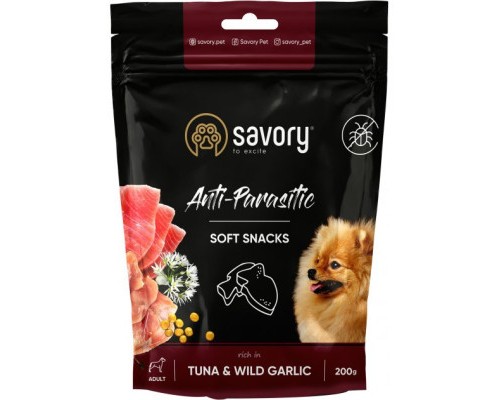 Ласощі для собак Savory з антипаразитарним ефектом, тунець і часник 200 г (4820232631324)