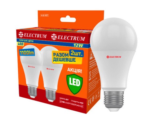 Лампочка Electrum A60 12W PA LS-14 Е27 3000K 2шт. (A-LS-1876)