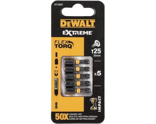 Набір біт DeWALT IMPACT TORSION, ударні, Torx, Т25, L = 25 мм, 5 шт (DT7382T)