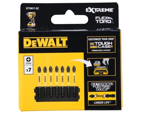 Набір біт DeWALT в касеті для Tough Case, FlexTorq, L = 57 мм, біта Рh2 - 7 шт, (DT70817)