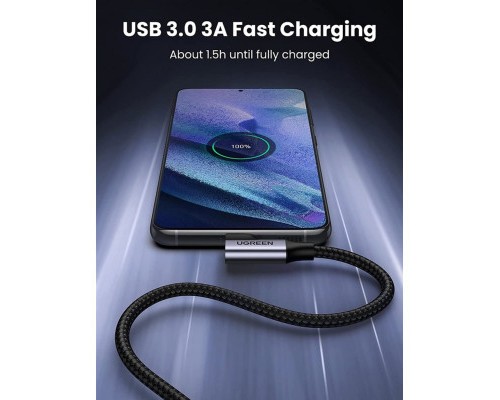 Дата кабель USB 3.0 AM to Type-C 1.0m 60W US385 90-degree Black Ugreen (20299)