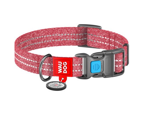 Нашийник для тварин WAUDOG Re-cotton з QR паспортом світловідбивний Ш 20 мм Д 28-40 см червоний (02883)