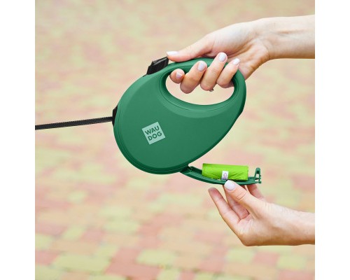 Повідок для собак WAUDOG R-leash з контейнером для пакетів L до 40 кг 5 м зелений (262918)