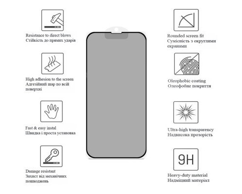 Скло захисне Drobak Anty Spy Apple iPhone 15 Pro Max (Black) (292935)
