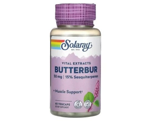 Трави Solaray Екстракт кореня білокопитника, 50 мг, Butterbur, 60 вегетаріан. (SOR-11664)