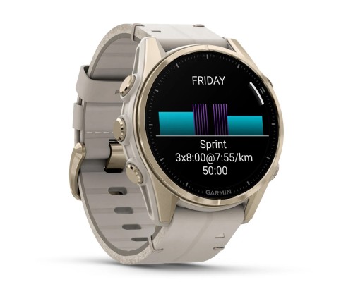 Смарт-годинник Garmin fenix 8 43mm, AMOLED, Saph, SftGldSS/FogGryLeatherBnd, Excl, GPS (010-02903-40)