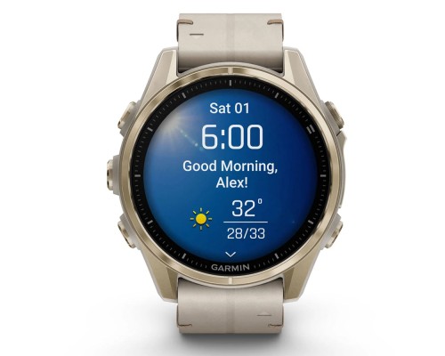 Смарт-годинник Garmin fenix 8 43mm, AMOLED, Saph, SftGldSS/FogGryLeatherBnd, Excl, GPS (010-02903-40)