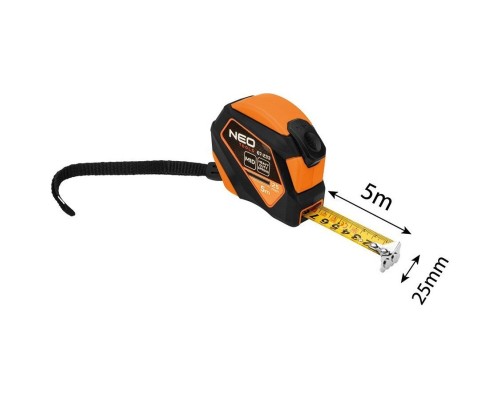 Рулетка Neo Tools 5мx25мм, з фіксатором змотування, магніт (67-233)