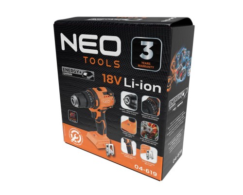 Шуруповерт Neo Tools Energy+ 18V, безщітковий, 95Нм, 0-320/0-1700об/хв 1.2кг (без АКБ та ЗП) (04-619)
