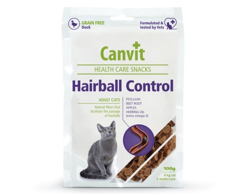 Ласощі для котів Canvit Hairball Control для виведення грудок шерсті з качкою 100 г (8595602514083)