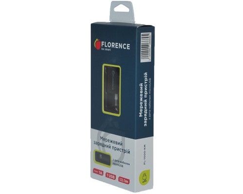 Зарядний пристрій Florence 1USB 1A + microUSB cable black (FL-1000-KM) (FL-1000-KM)
