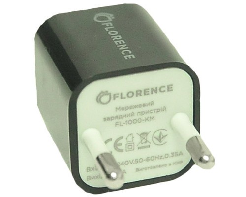 Зарядний пристрій Florence 1USB 1A + microUSB cable black (FL-1000-KM) (FL-1000-KM)