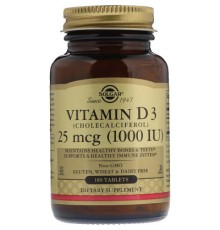 Вітамін Solgar Вітамін D3, Cholecalciferol, 25 мкг, 1,000 МE, 180 таблеток (SOL-03311)