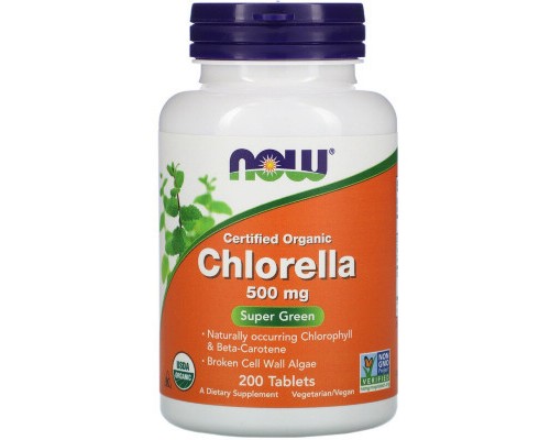 Трави Now Foods Органічна Хлорелла, Chlorella, 500мг, 200 Таблеток (NOW-02631)