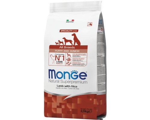 Сухий корм для собак Monge Dog All breeds Puppy&Junior зі смаком ягняти та рису 2.5 кг (8009470011181)