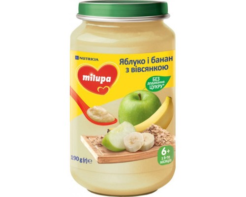 Дитяче пюре Milupa фруктового Яблуко, банан, вівсянка з 6 місяців 190 г (5900852051432)