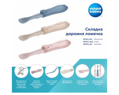 Набір дитячого посуду Canpol babies Ложечка cкладна дорожня - сіра (56/611_grey) Набір дитячого посуду Canpol babies Ложечка cкладна дорожня - сіра (56/611_grey)