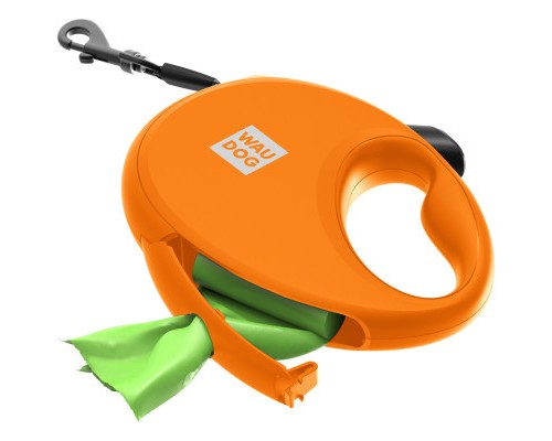 Повідок для собак WAUDOG R-leash з контейнером для пакетів L до 40 кг 5 м помаранчевий (26294)