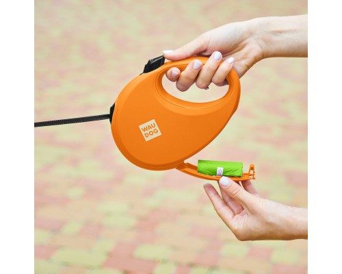 Повідок для собак WAUDOG R-leash з контейнером для пакетів L до 40 кг 5 м помаранчевий (26294)