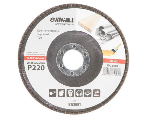 Круг зачистний Sigma пелюстковий торцевий Т29 (конічний) 125мм P220 (9172691)