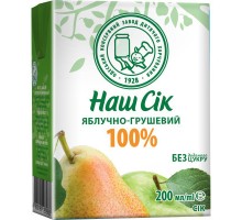 Сік дитячий Наш Сік Яблучно-грушевий 200 мл (4820264290032)