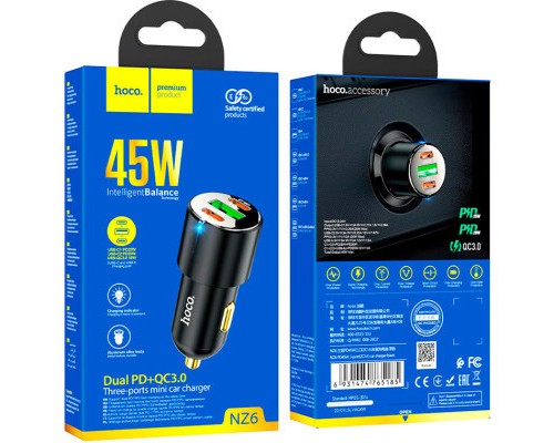 Зарядний пристрій HOCO NZ6 2xType-C, USB-A Black (6931474765185)