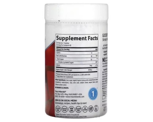 Трави Trace Minerals Яблочный уксус, 500 мг, вкус клубники и дыни, Apple Cider Vinegar Gu (TMR-00565)