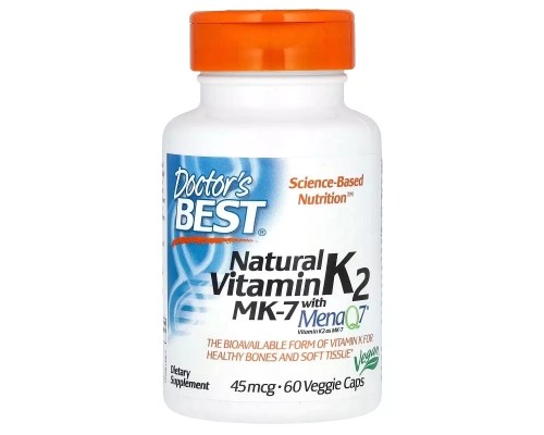 Вітамін Doctor's Best Вітамін K2, MK-7 з MenaQ7, 45 мкг, Vitamin K2 MK-7 with MenaQ7, 60 вегетаріан (DRB-00198)