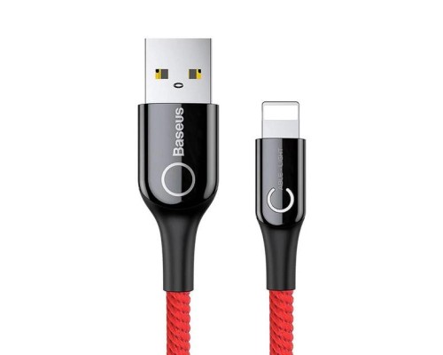 Дата кабель USB 2.0 AM to Lightning C-shaped Light Intelligent power-off Red Baseus (CALCD-09)
