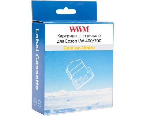 Стрічка для принтера етикеток WWM для Epson LW-400/700 18mm х 8m Gold-on-White (WWM-SS18Z)