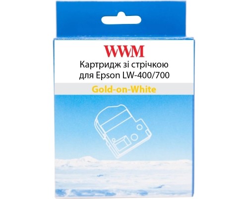 Стрічка для принтера етикеток WWM для Epson LW-400/700 18mm х 8m Gold-on-White (WWM-SS18Z)