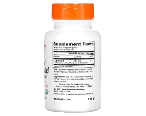 Вітамінно-мінеральний комплекс Doctor's Best R-ліпоєва кислота, 200 мг, Stabilized R-Lipoic Acid with BioEnhanced Na-RALA, 60 (DRB-00278) Вітамінно-мінеральний комплекс Doctor's Best R-ліпоєва кислота, 200 мг, Stabilized R-Lipoic Acid with BioEnhanced Na-RALA, 60 (DRB-00278)