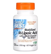 Вітамінно-мінеральний комплекс Doctor's Best R-ліпоєва кислота, 200 мг, Stabilized R-Lipoic Acid with BioEnhanced Na-RALA, 60 (DRB-00278)