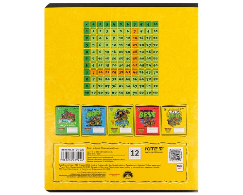 Зошит Kite Ninja Turtles, 12 аркушів, клітинка (NT24-232)