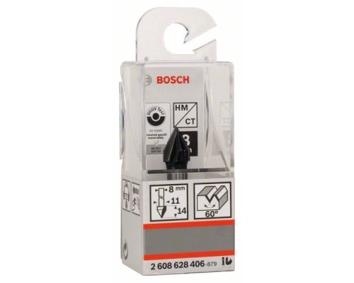 Фреза Bosch Professional пазова V-подібна V, Std, S8, D11, L14 60° (2.608.628.406)