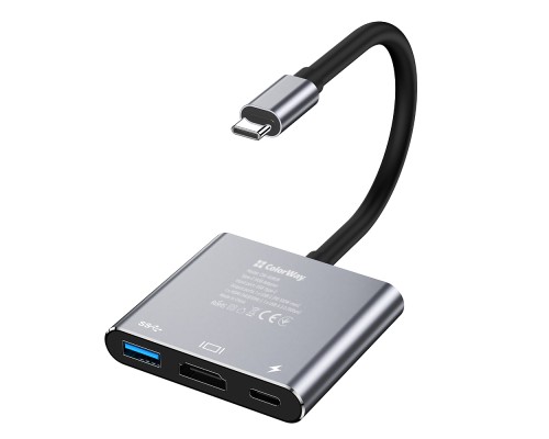 Концентратор ColorWay USB-C 3-in-1 USB 3.0 + HDMI 4K + USB-C PD100W (CW-HUB08)