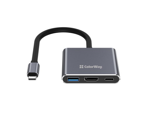 Концентратор ColorWay USB-C 3-in-1 USB 3.0 + HDMI 4K + USB-C PD100W (CW-HUB08)