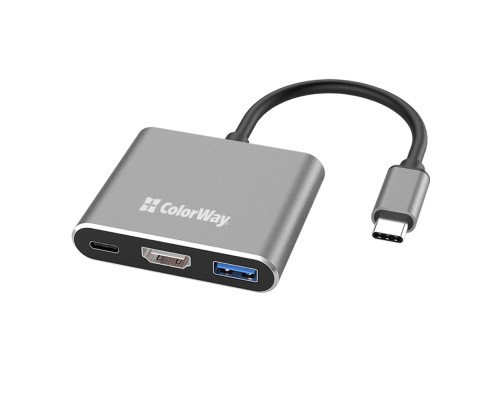 Концентратор ColorWay USB-C 3-in-1 USB 3.0 + HDMI 4K + USB-C PD100W (CW-HUB08)
