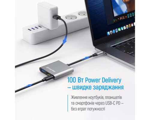 Концентратор ColorWay USB-C 3-in-1 USB 3.0 + HDMI 4K + USB-C PD100W (CW-HUB08)