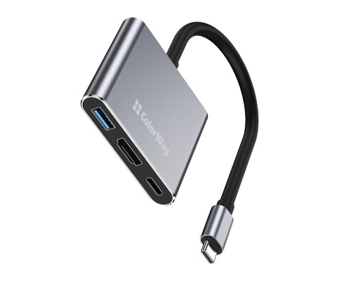 Концентратор ColorWay USB-C 3-in-1 USB 3.0 + HDMI 4K + USB-C PD100W (CW-HUB08)