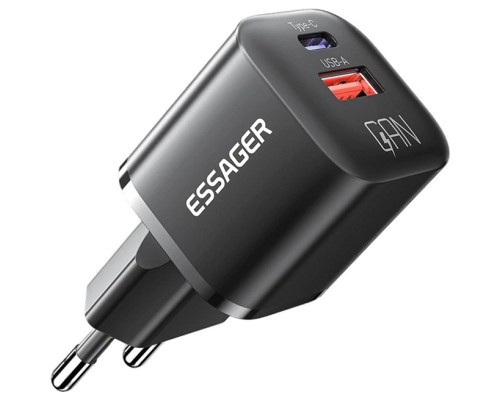 Зарядний пристрій Essager 1xUSB + 1xUSB-C PD20W GaN (ECTAC-HMB01-P)